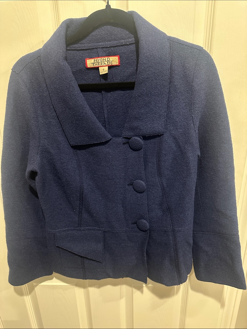 Beyond Threads Alpaca Wool Jacket Womens S Navy Blue Made Peru Luxury